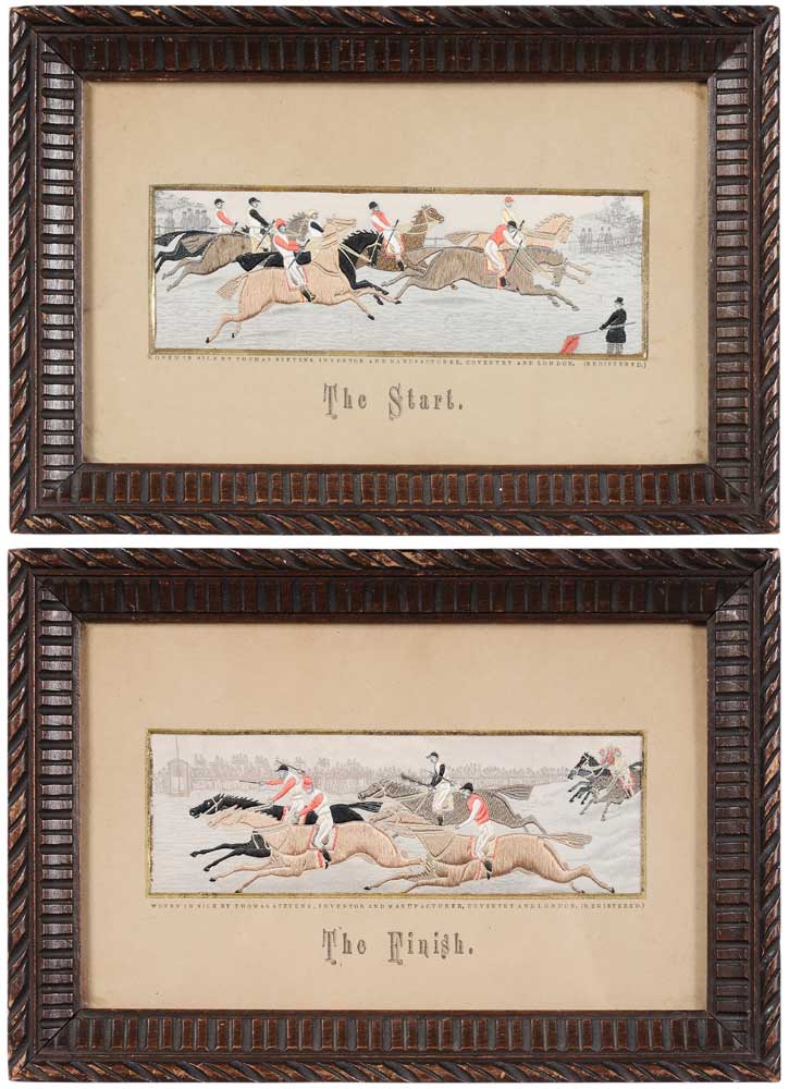 Appraisal: Two Stevengraphs British th century Jacquard-woven silk horseracing prints The