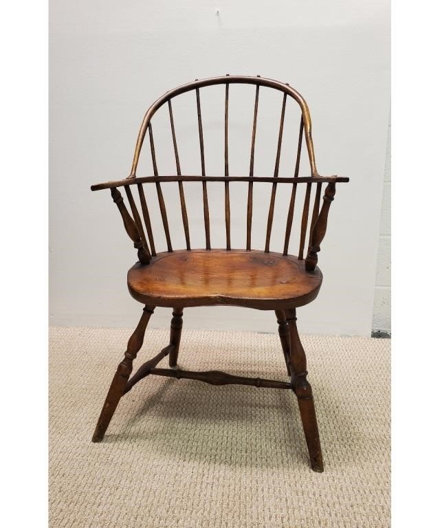 Appraisal: Windsor sackback armchair early th c old alligator finish h