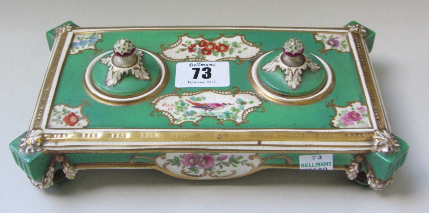 Appraisal: A pottery rectangular inkstand probably Booths circa decorated with panels