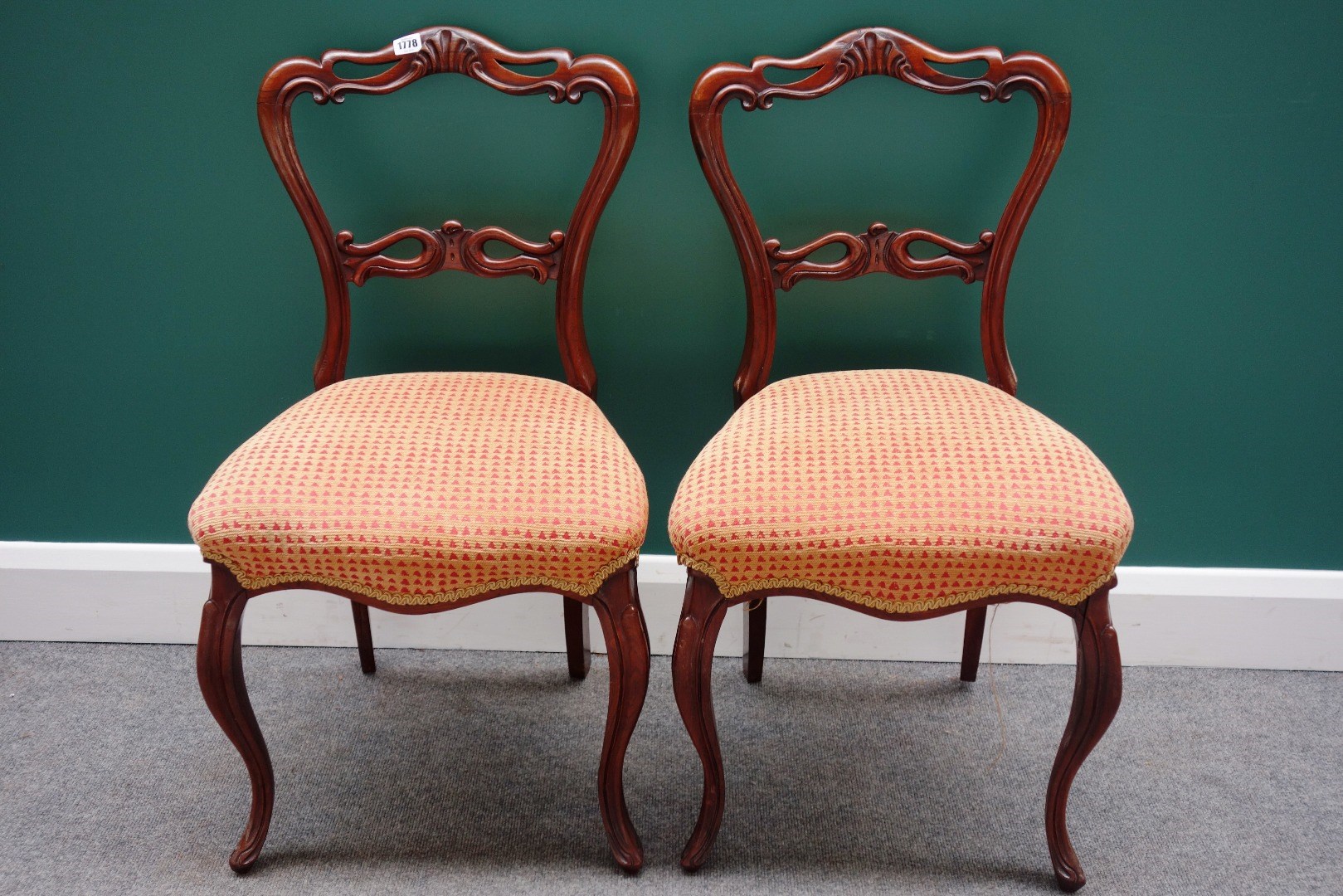 Appraisal: A matched set of eight Victorian walnut framed dining chairs