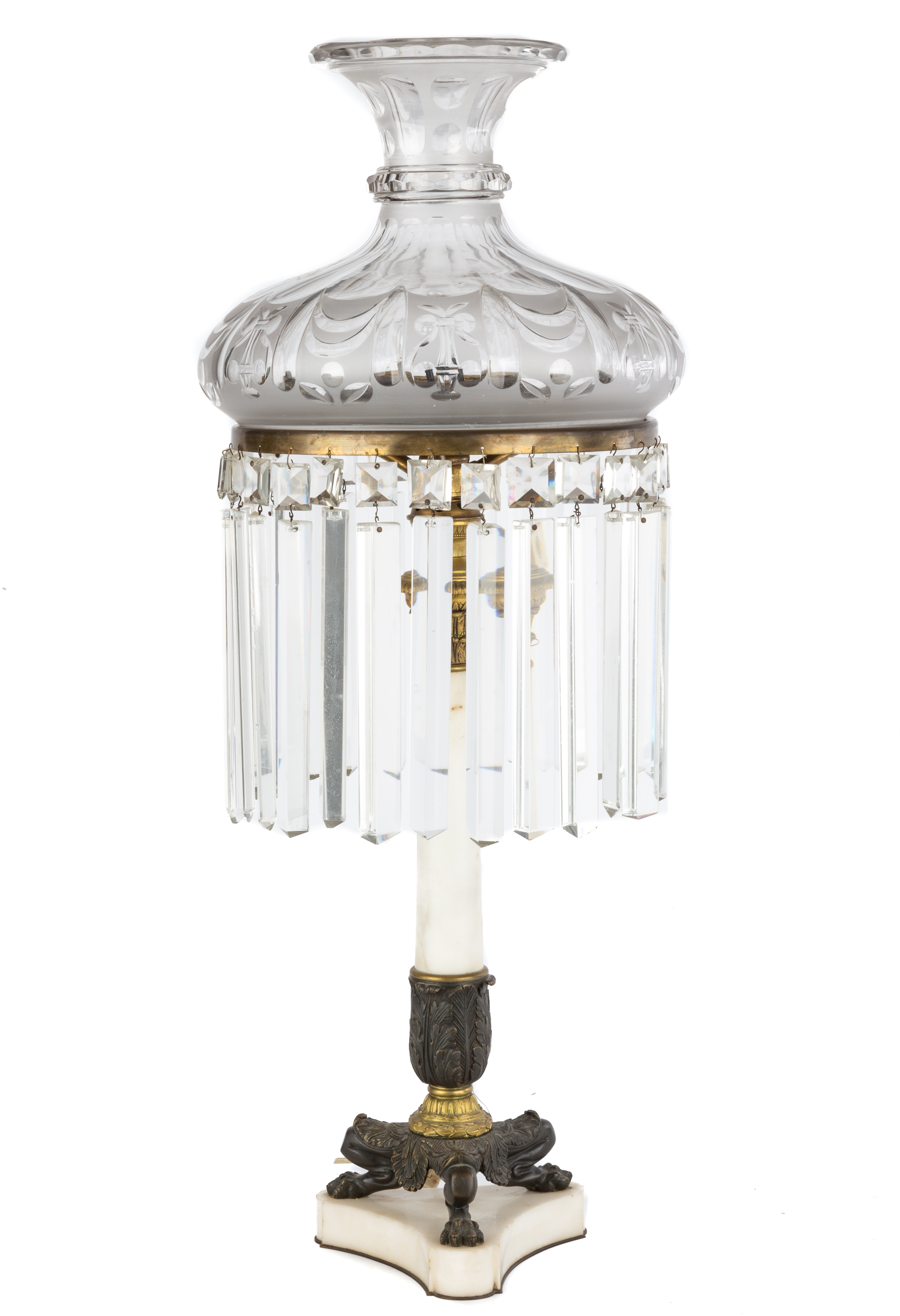 Appraisal: GILT BRONZE MARBLE SINUMBRA LAMP circa Marble column with acanthus