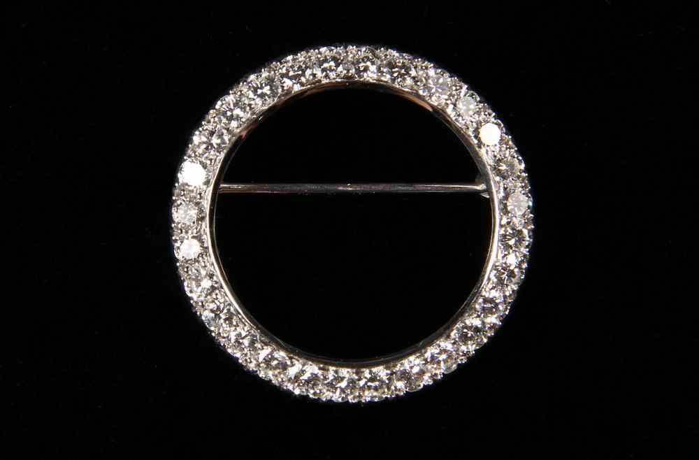 Appraisal: BROOCH - One Platinum and Diamond Circle Brooch set with