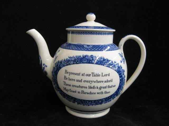 Appraisal: Wedgwood Blue Transferware Teapot blessing prayer motif '' excellent