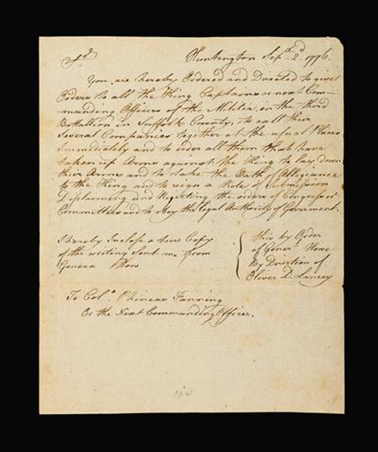 Appraisal: piece American Revolution Manuscript Document Howe General William Huntington Long