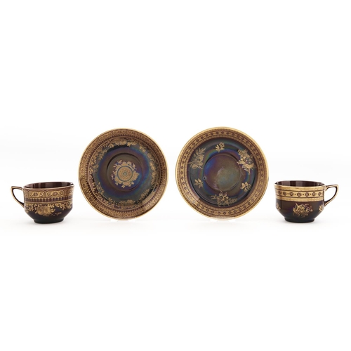 Appraisal: A pair of Wedgwood gilt Rockingham brown glazed Queensware cups