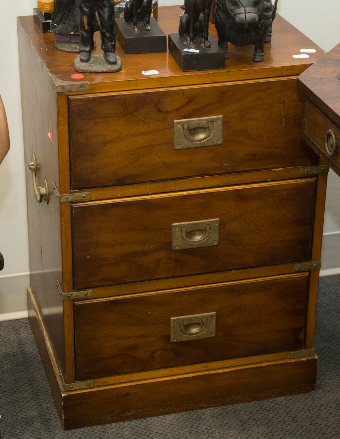 Appraisal: Campaign style three-drawer chest