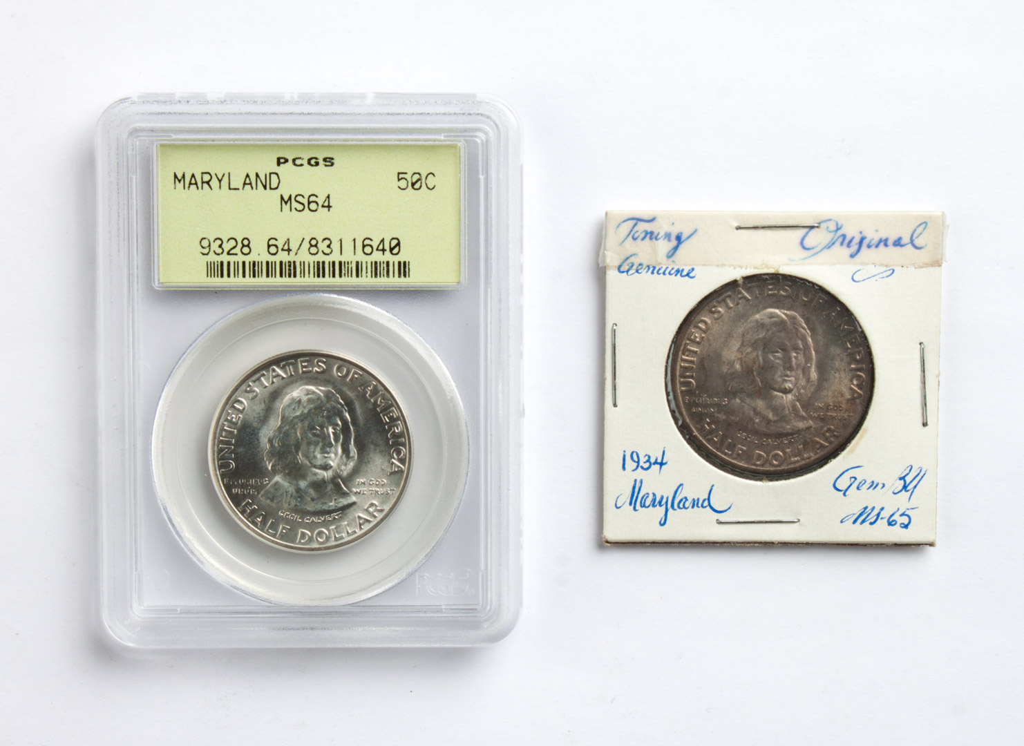 Appraisal: Two U S Maryland commemorative half dollars MS- in PCGS