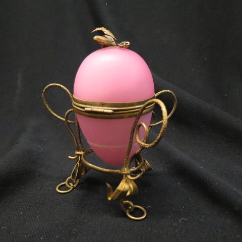 Appraisal: French Victorian Art Glass Egg Perfumeholder ormoulu mounted base interior