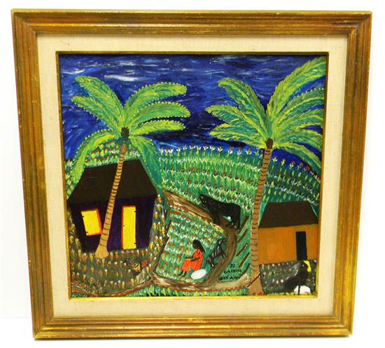 Appraisal: Gabriel Bien-Aim Haitian b oil on masonite vibrantly colored scene