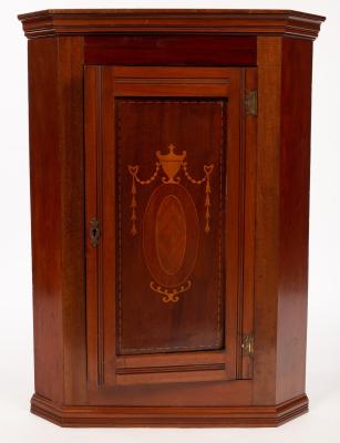 Appraisal: An Edwardian corner cupboard with an inlaid panel door cm