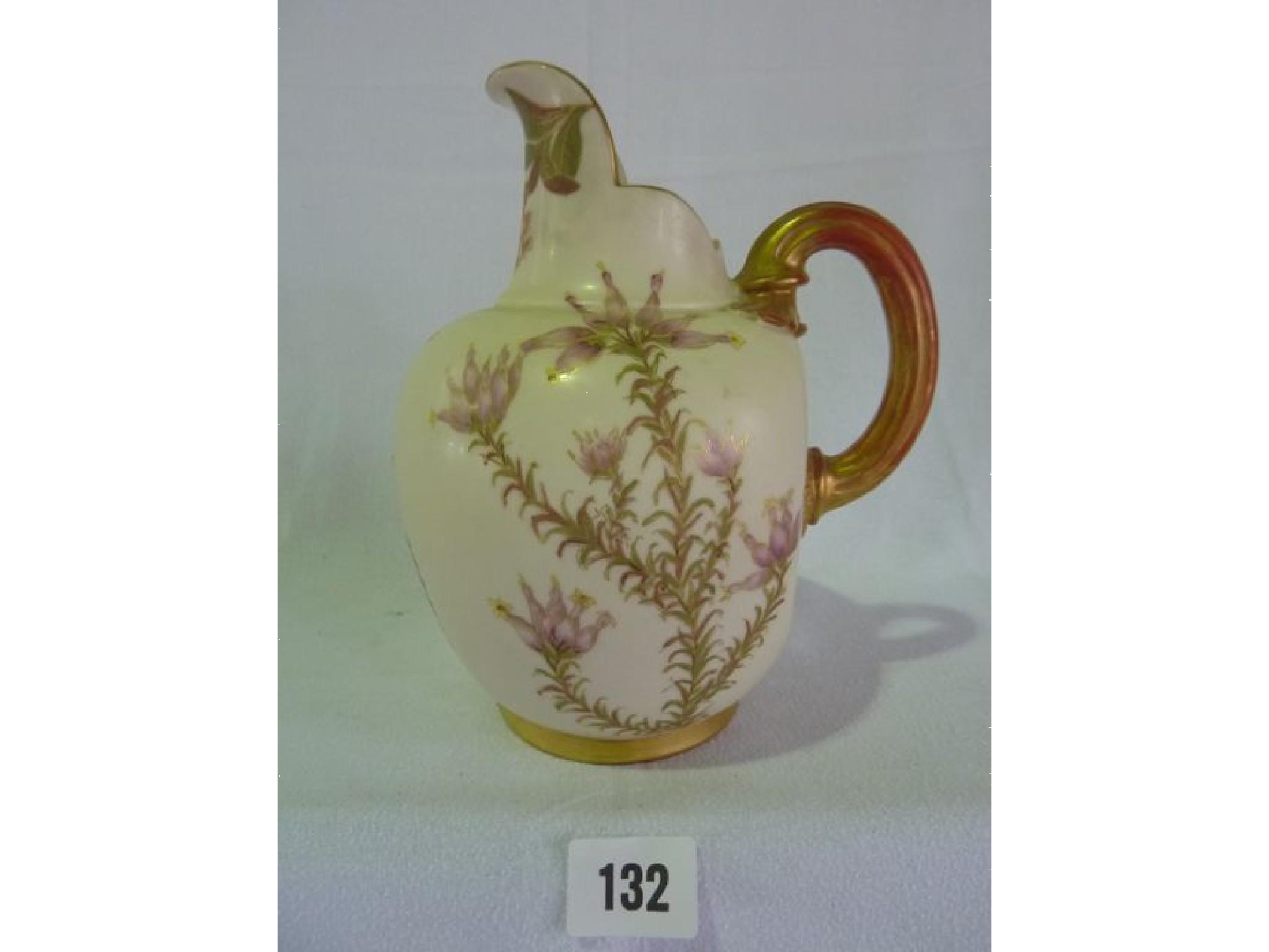 Appraisal: A Royal Worcester Blush Ivory jug hand painted with flowers