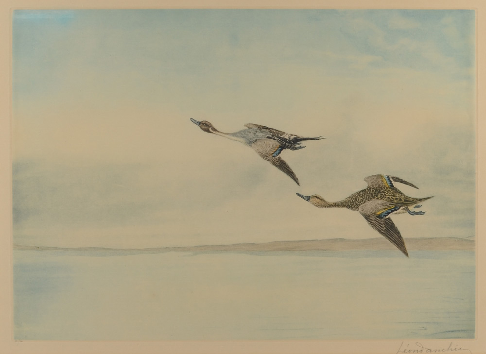 Appraisal: DANCHIN Leon French - Ducks in Flight Color Etching sight