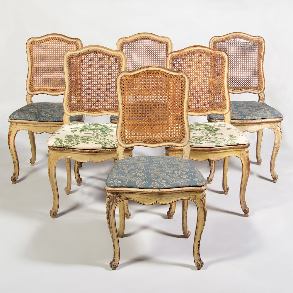 Appraisal: Set of Six Louis XV Cream Painted and Caned Chaises