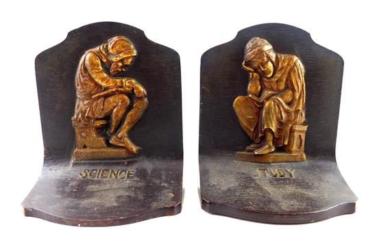 Appraisal: Pair Bradley Hubbard Science and Study bookends bronzed cast-iron each