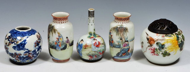 Appraisal: A CHINESE SMALL BRUSHPOT Republic period decorated birds and flowers