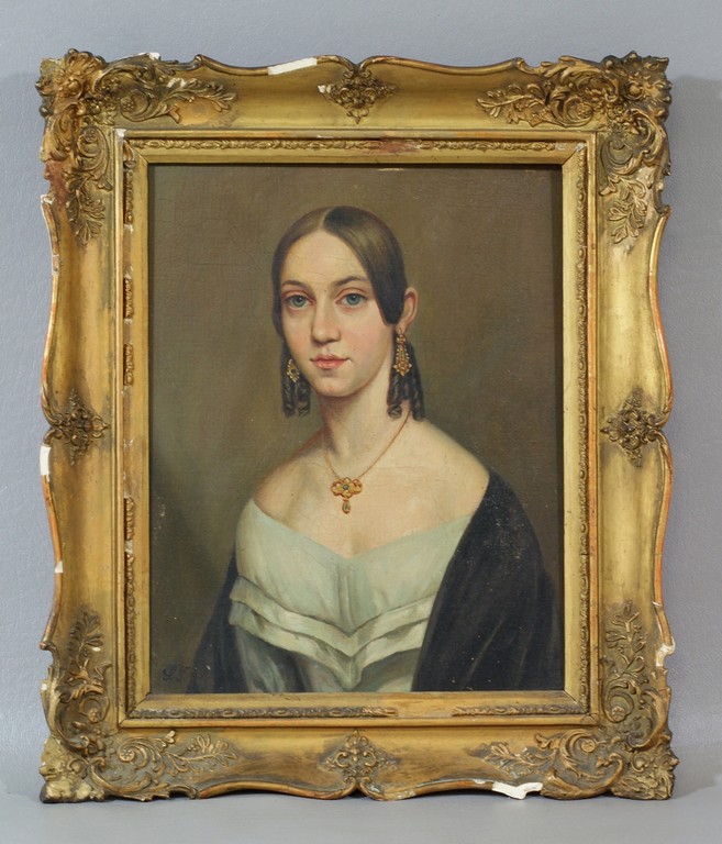 Appraisal: Monogrammist oil on board portrait of Victorian lady in gilt