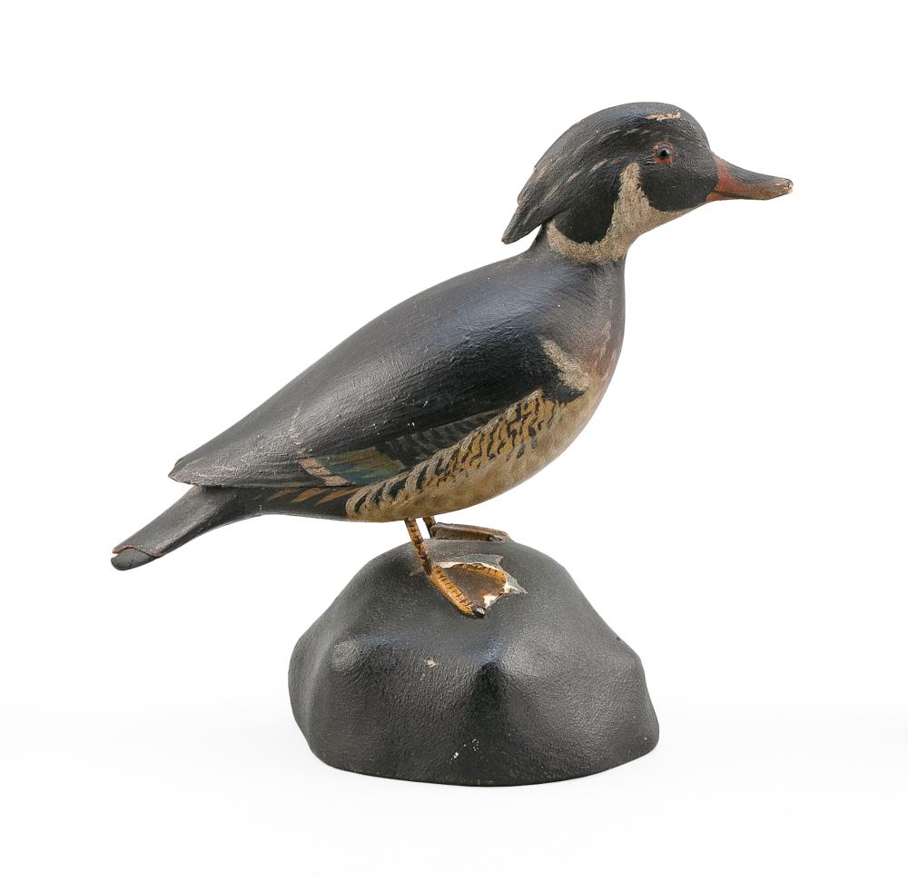 Appraisal: A ELMER CROWELL RARE LARGE-SCALE MINIATURE WOOD DUCK DRAKE EAST