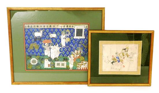 Appraisal: Two Indo-Persian illuminations mixed media first depicting figures paying homage