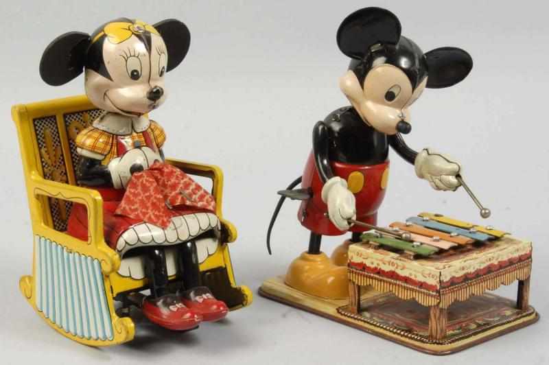 Appraisal: Lot of Tin Linemar Mickey Minnie Wind-Up Toys Description Japanese