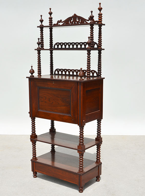 Appraisal: AMERICAN VICTORIAN ROSEWOOD ETAGERE DROP FRONT DESK Mid th century