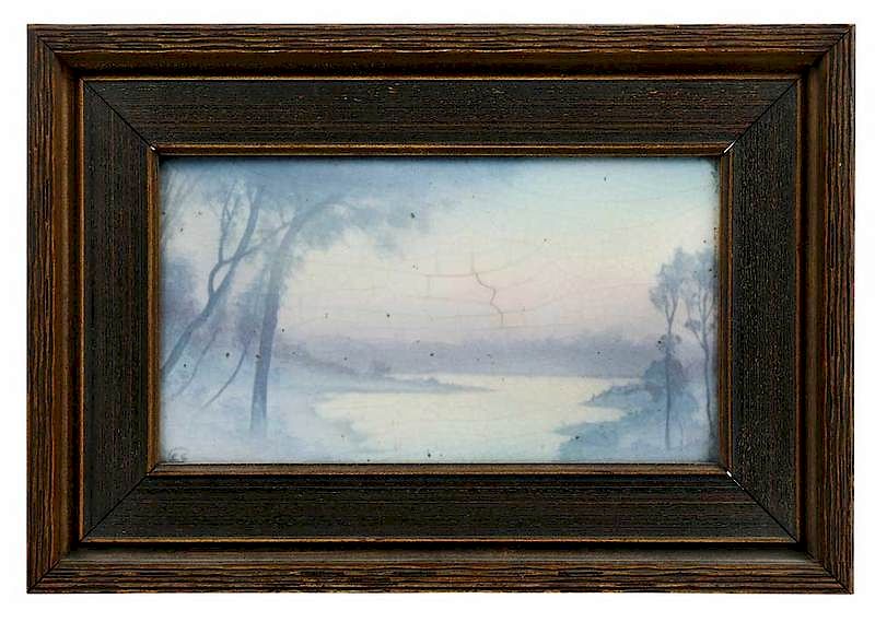 Appraisal: Sallie Coyne Rookwood Scenic Vellum Plaque American Winter lake scene