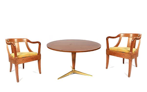 Appraisal: A Baker table and four chairs in the Empire style