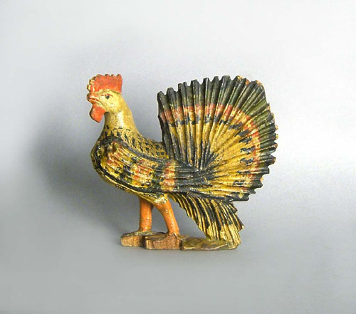 Appraisal: Carved and painted figure of a rooster th c h