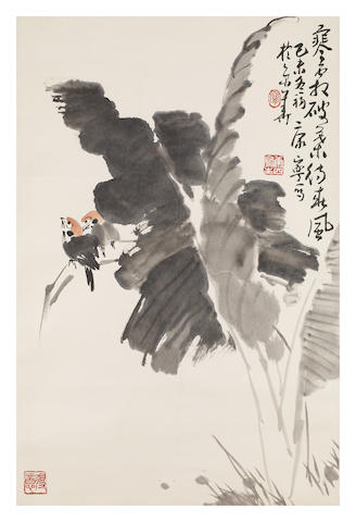 Appraisal: Kang Ning - Bird and FlowersInk and colour on paper