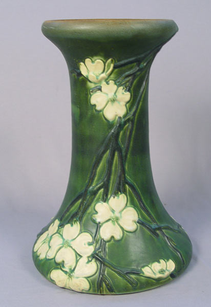 Appraisal: ROSEVILLE DOGWOOD PEDESTAL JARDINIERE STAND Dark green ''h will hold