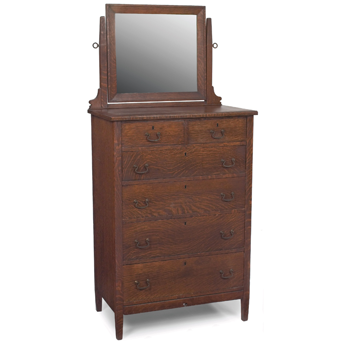 Appraisal: Arts and Crafts highboy adjustable mirror at top over two