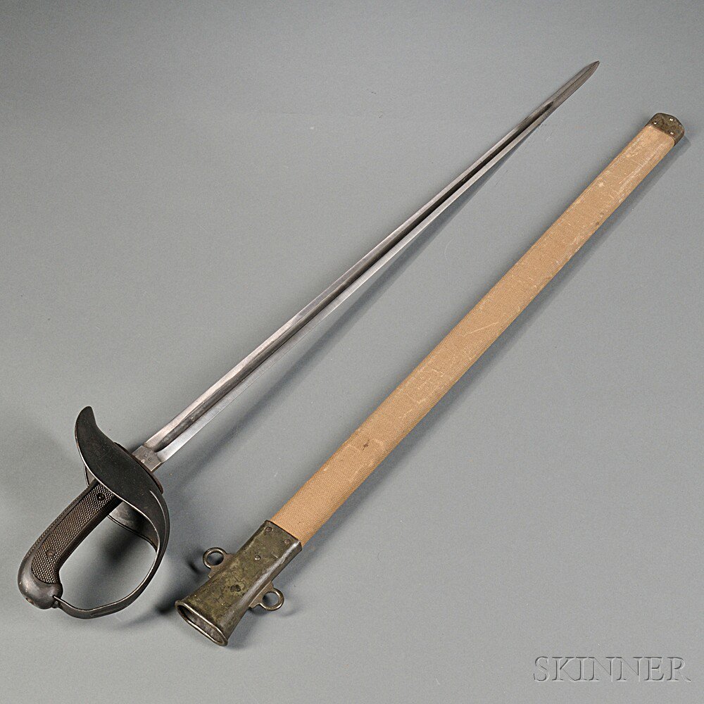 Appraisal: Model Cavalry Saber c black steel basket-shaped hilt with checkered