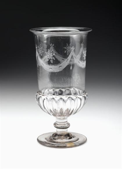 Appraisal: Blown-molded and etched uncolored glass spooner circa Flaring rim on