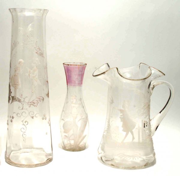 Appraisal: Three pieces of clear Mary Gregory type blown glass One