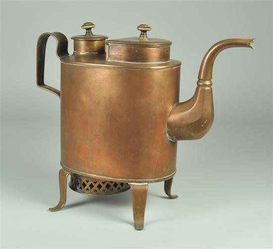 Appraisal: Copper Warming Pot Circa Charcoal chimney with circular lid and