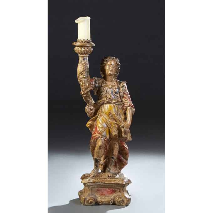 Appraisal: Large Continental Polychromed Terracotta Figural Candlestand early th c of