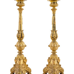 Appraisal: A Pair of Gilt Brass Altar Candlesticks with Associated Marble