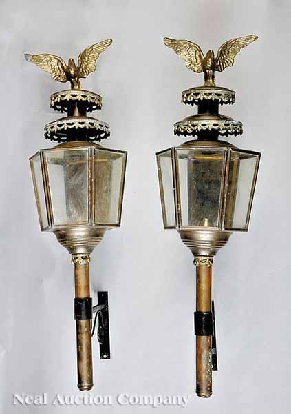 Appraisal: A Pair of American Brass Carriage Lamps surmounted with eagles