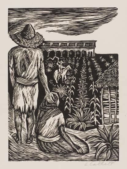 Appraisal: ELIZABETH CATLETT - Mexican Farm Workers Linoleum cut on wove