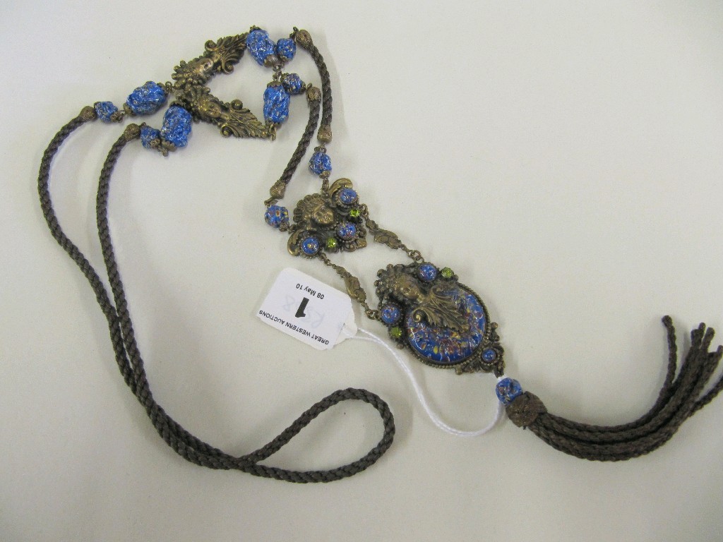 Appraisal: Rope necklace with speckled glass bead spacers in fancy gilt