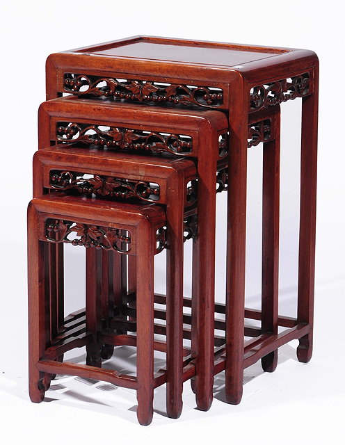 Appraisal: A Chinese hardwood nest of three occasional tables th Centuryeach