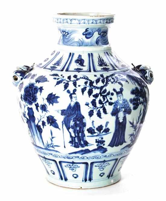 Appraisal: Chinese blue-and-white porcelain jar Yuan Dynasty vasiform vessel decorated with