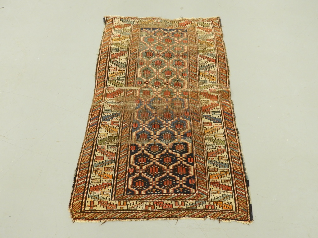 Appraisal: ANTIQUE C CAUCASIAN TRIBAL CARPET RUG Caucus C Central geometric