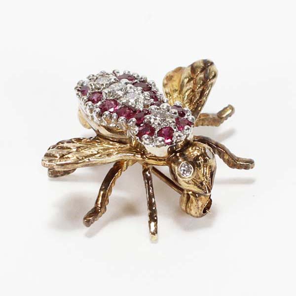 Appraisal: Herbert Rosenthal K gold diamond and ruby bee fly pin