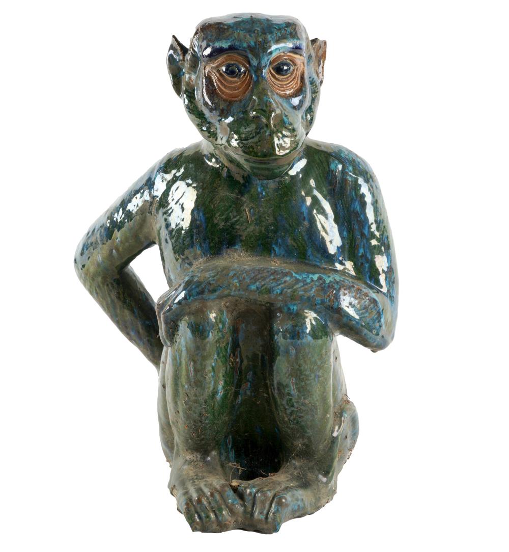 Appraisal: GLAZED CERAMIC MONKEY FIGUREunmarked Provenance The Estate of Barbara Beretich