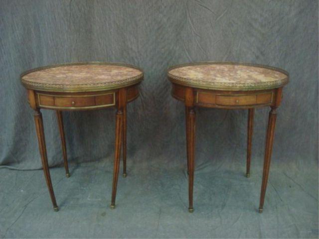 Appraisal: Pair of Marbletop Bouillotte Tables with Drawers and Leather Pull-outs