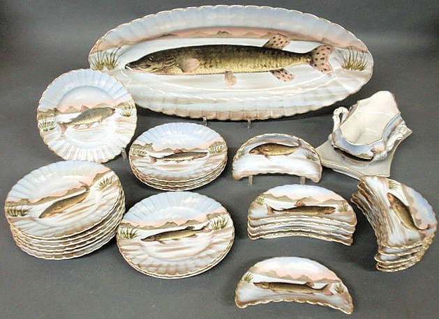 Appraisal: Austrian painted porcelain fish service late th c by Victoria