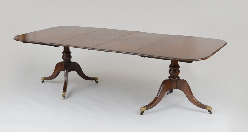 Appraisal: GEORGE III STYLE TWO PEDESTAL MAHOGANY DINING TABLE The rectangular