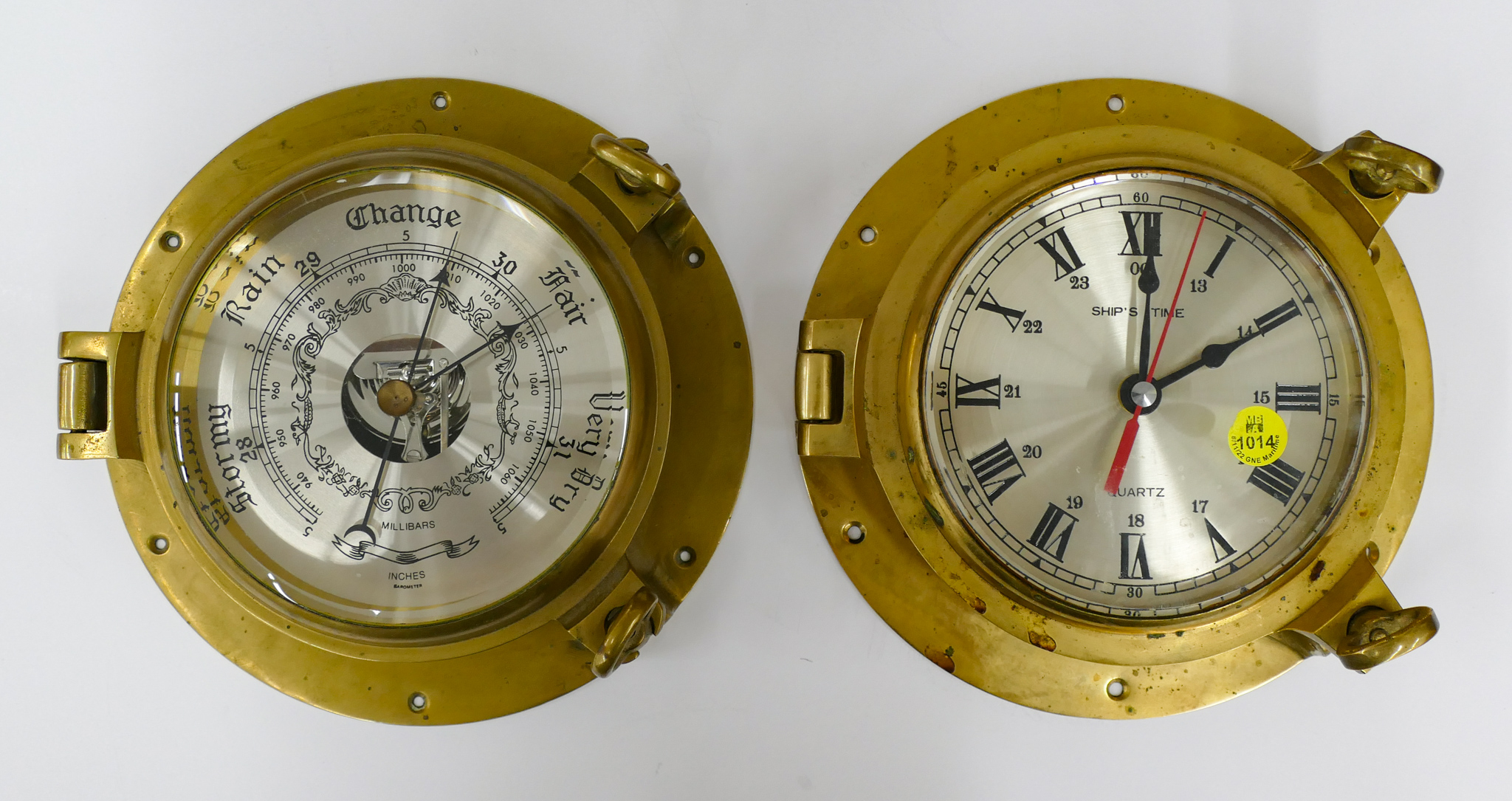 Appraisal: pc Brass Barometer Quartz Ships Clock ''