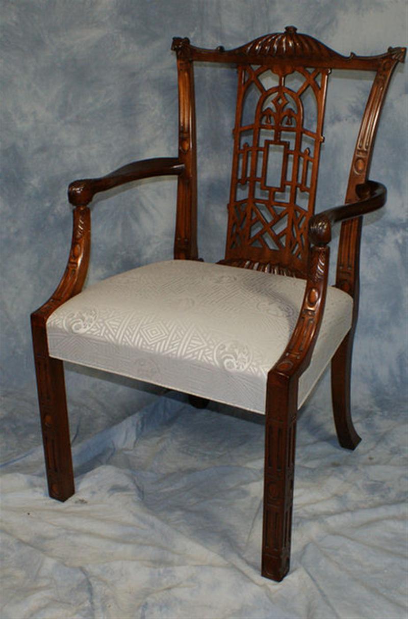 Appraisal: Chinese Chippendale style mahogany arm chair th c h Estimate