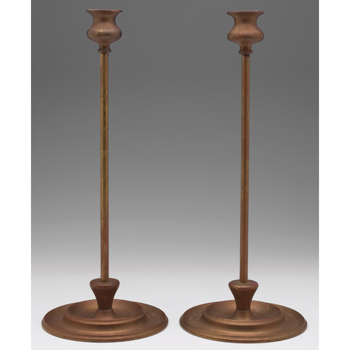 Appraisal: Arts and Crafts candlesticks pair large form in bronzed metal